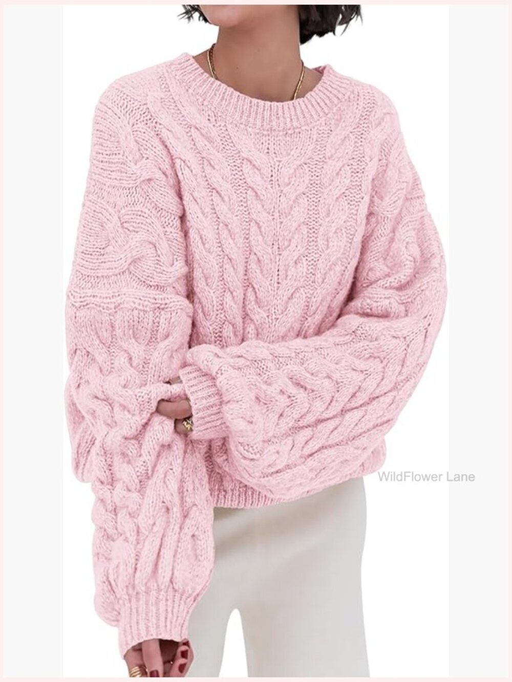 Oversized Chunky Cable Knit Pullover Sweater for Women